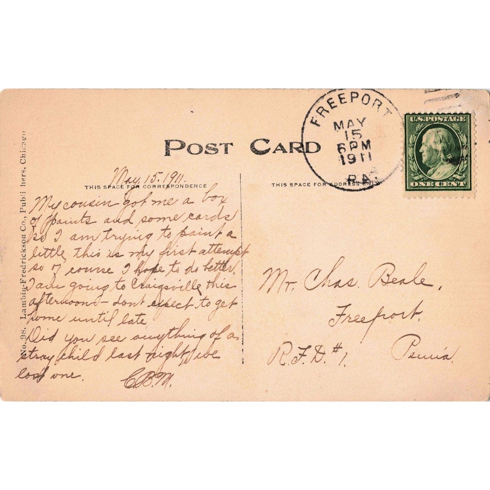 Vintage 1910 Postcard Girl Red Dress Hand Colored G.M. Lambin 1911 PA Postmark - Picture 2 of 2